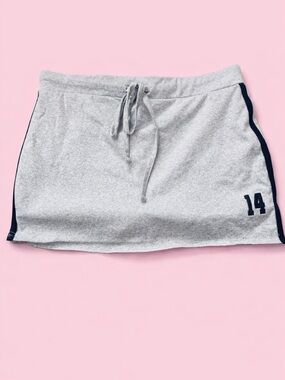Gray Drawstring Athletic Skirt with Navy Trim